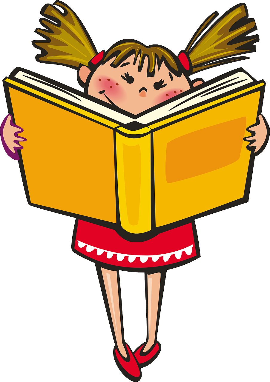 Clipart mit einem stehenden Mädchen, das in einem Buch liest